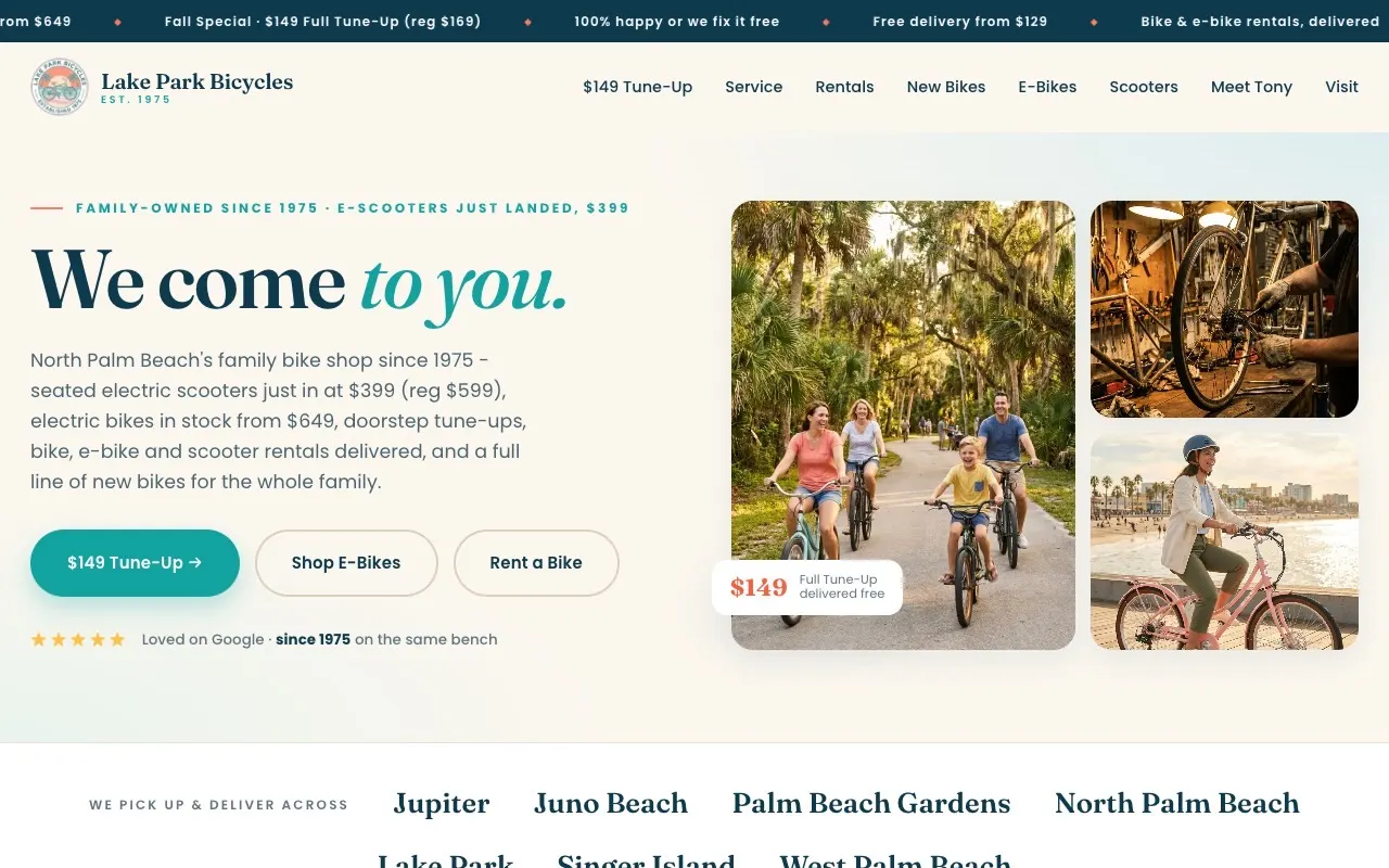 The new Lake Park Bicycles website built by DV8 Web