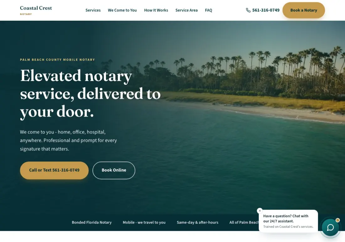 Coastal Crest Notary website built by DV8 Web