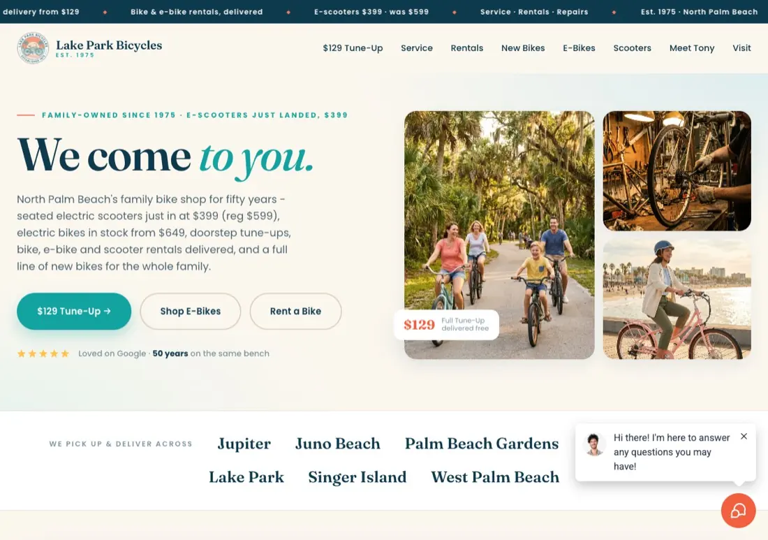 Lake Park Bicycles website built by DV8 Web